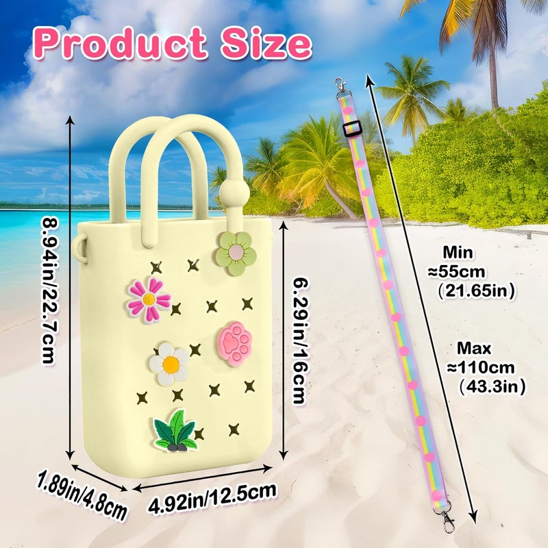 Oudizz Mini Rubber Tote Bag, Silicone Beach Tote for Little Girl & Woman, Cute Bag with 20 Charms & Adjustable Shoulder Strap - Image 2